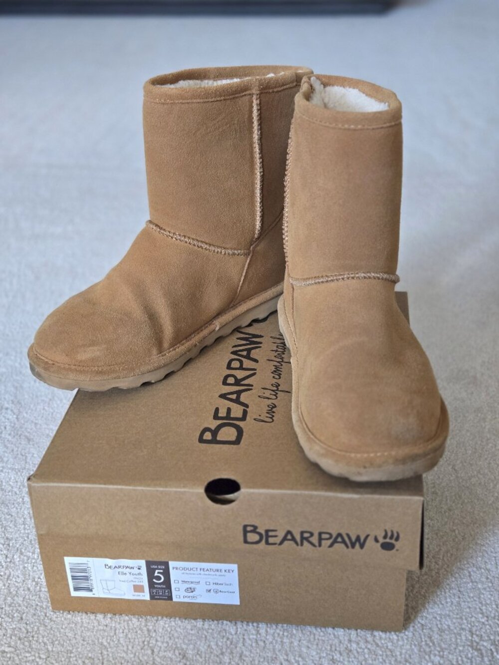 Girls US 5 Bearpaw Elle Boots - Iced Coffee